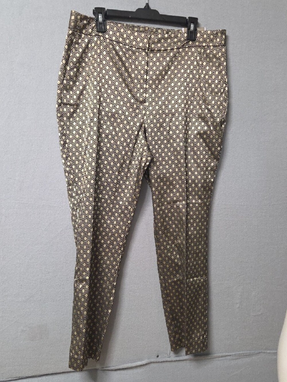 Chicos Gold Black Metallic Diamond Jacquard Pants Ultimate Fit NWT 2.5 Sz.